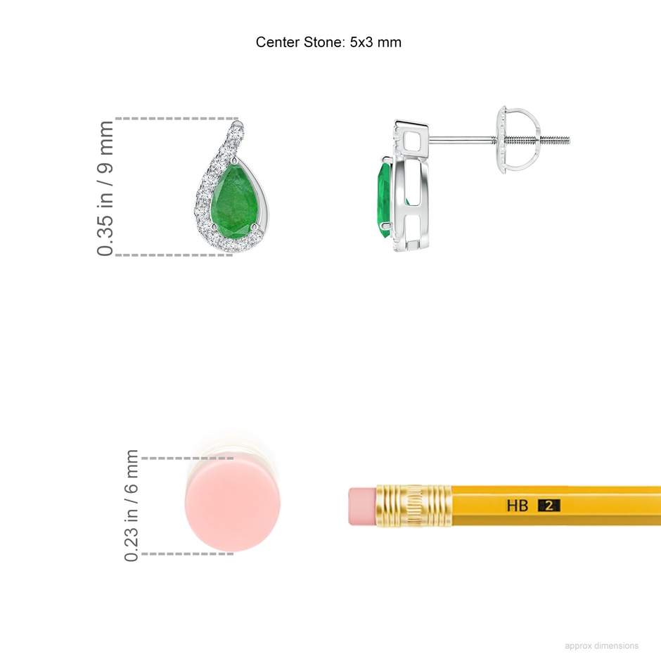 5x3mm A Pear Emerald Earrings with Diamond Swirl Frame in P950 Platinum ruler