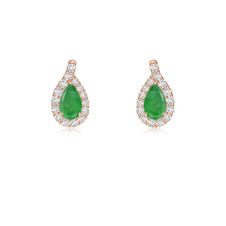 5x3mm A Pear Emerald Earrings with Diamond Swirl Frame in Rose Gold