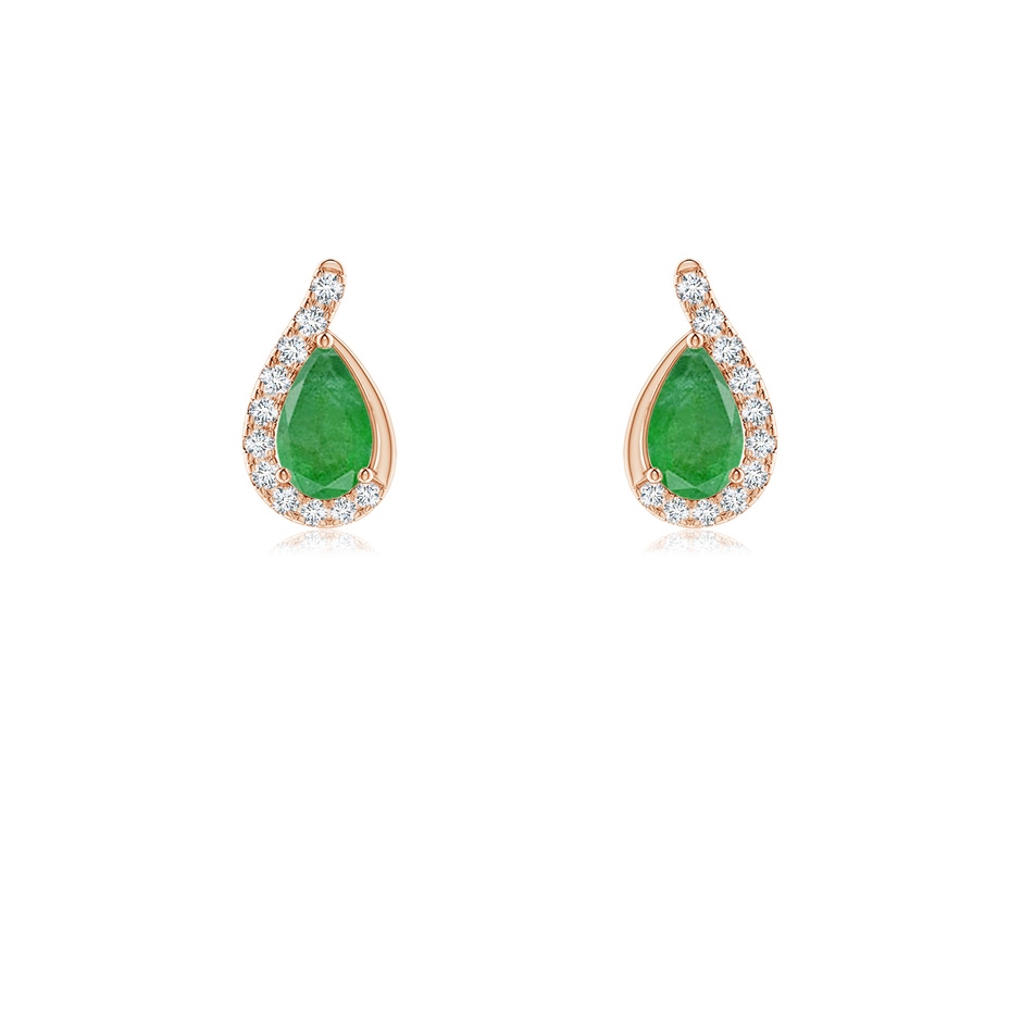 5x3mm A Pear Emerald Earrings with Diamond Swirl Frame in Rose Gold 