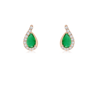 5x3mm AA Pear Emerald Earrings with Diamond Swirl Frame in 9K Rose Gold