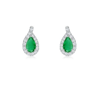 5x3mm AA Pear Emerald Earrings with Diamond Swirl Frame in P950 Platinum