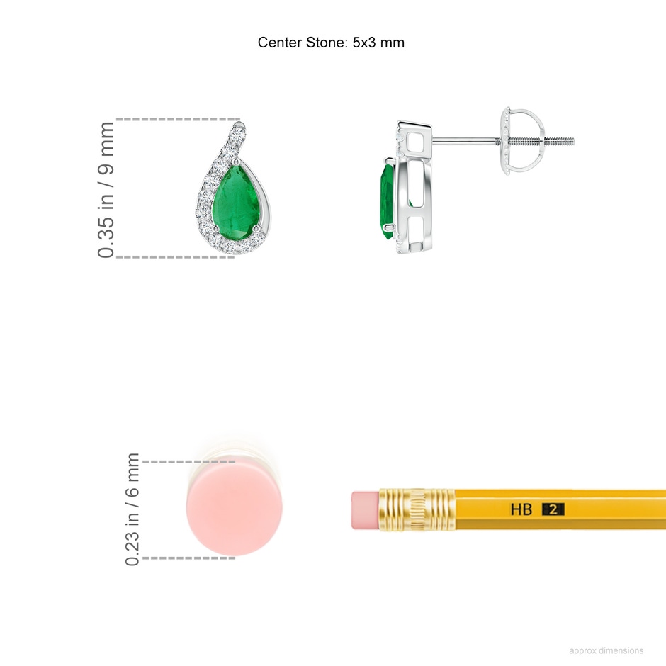 5x3mm AA Pear Emerald Earrings with Diamond Swirl Frame in P950 Platinum ruler