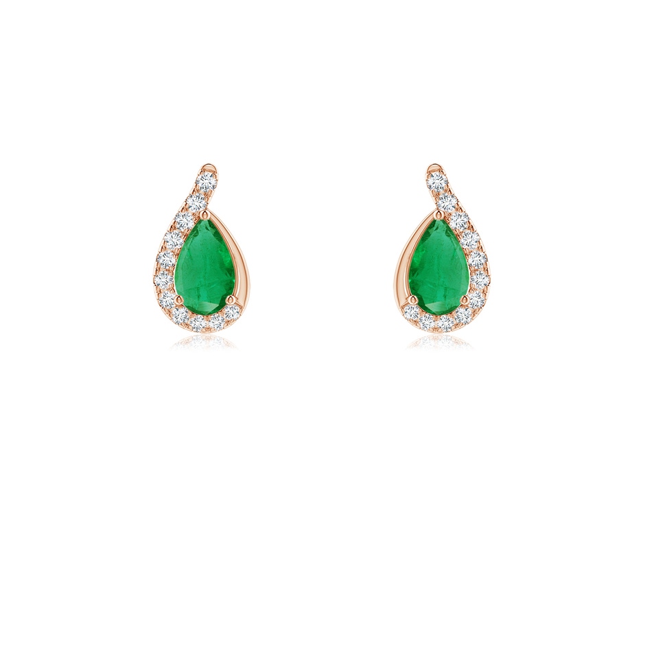 5x3mm AA Pear Emerald Earrings with Diamond Swirl Frame in Rose Gold 