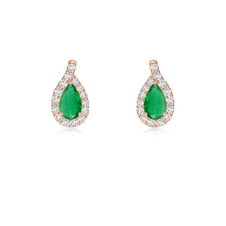 5x3mm AA Pear Emerald Earrings with Diamond Swirl Frame in Rose Gold