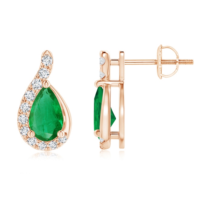 5x3mm AA Pear Emerald Earrings with Diamond Swirl Frame in Rose Gold Product Image