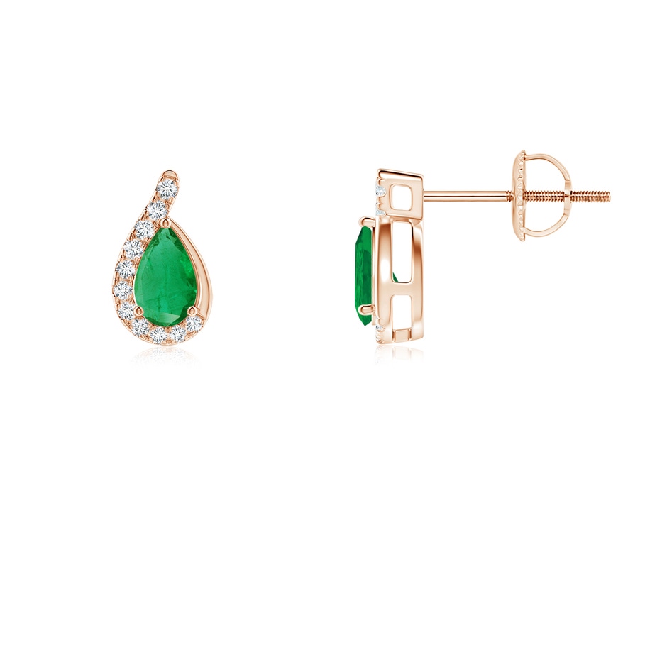 5x3mm AA Pear Emerald Earrings with Diamond Swirl Frame in Rose Gold side 199