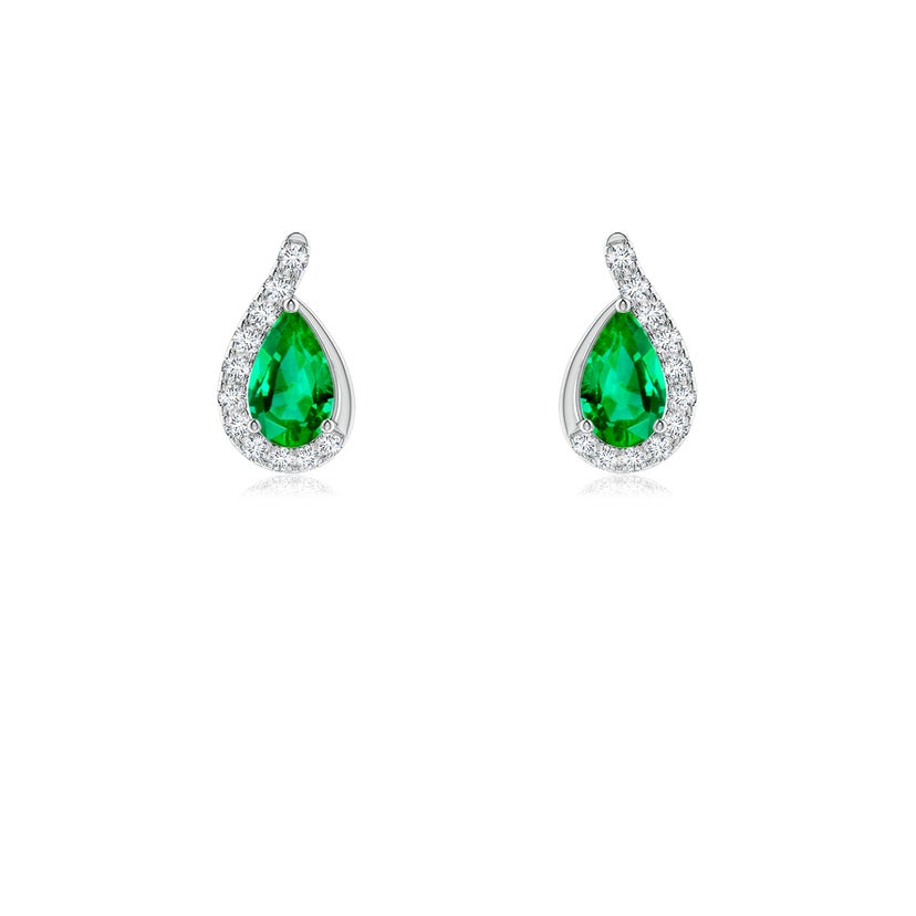 Pear Emerald Earrings with Diamond Swirl Frame
