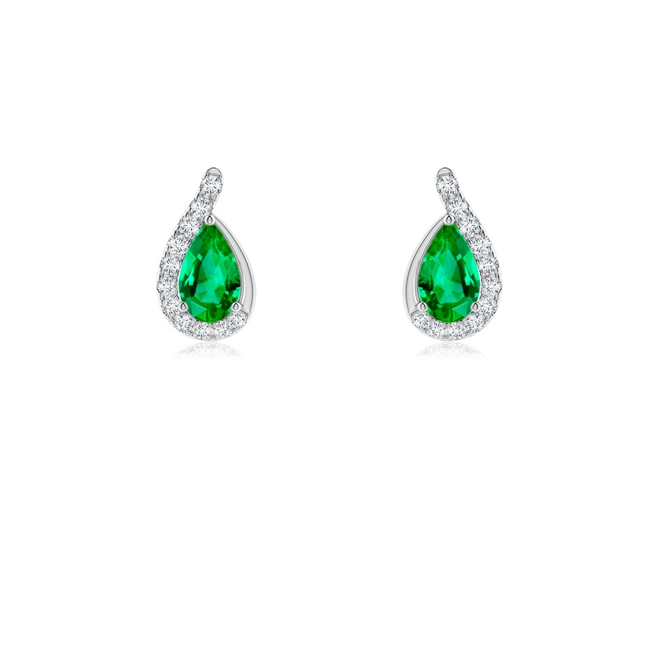 5x3mm AAA Pear Emerald Earrings with Diamond Swirl Frame in 18K White Gold 