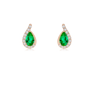 5x3mm AAA Pear Emerald Earrings with Diamond Swirl Frame in 9K Rose Gold
