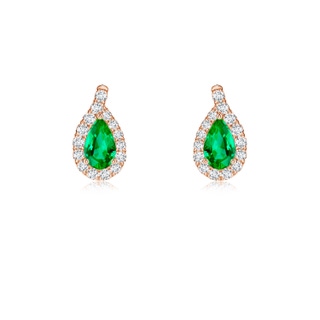 5x3mm AAA Pear Emerald Earrings with Diamond Swirl Frame in 9K Rose Gold