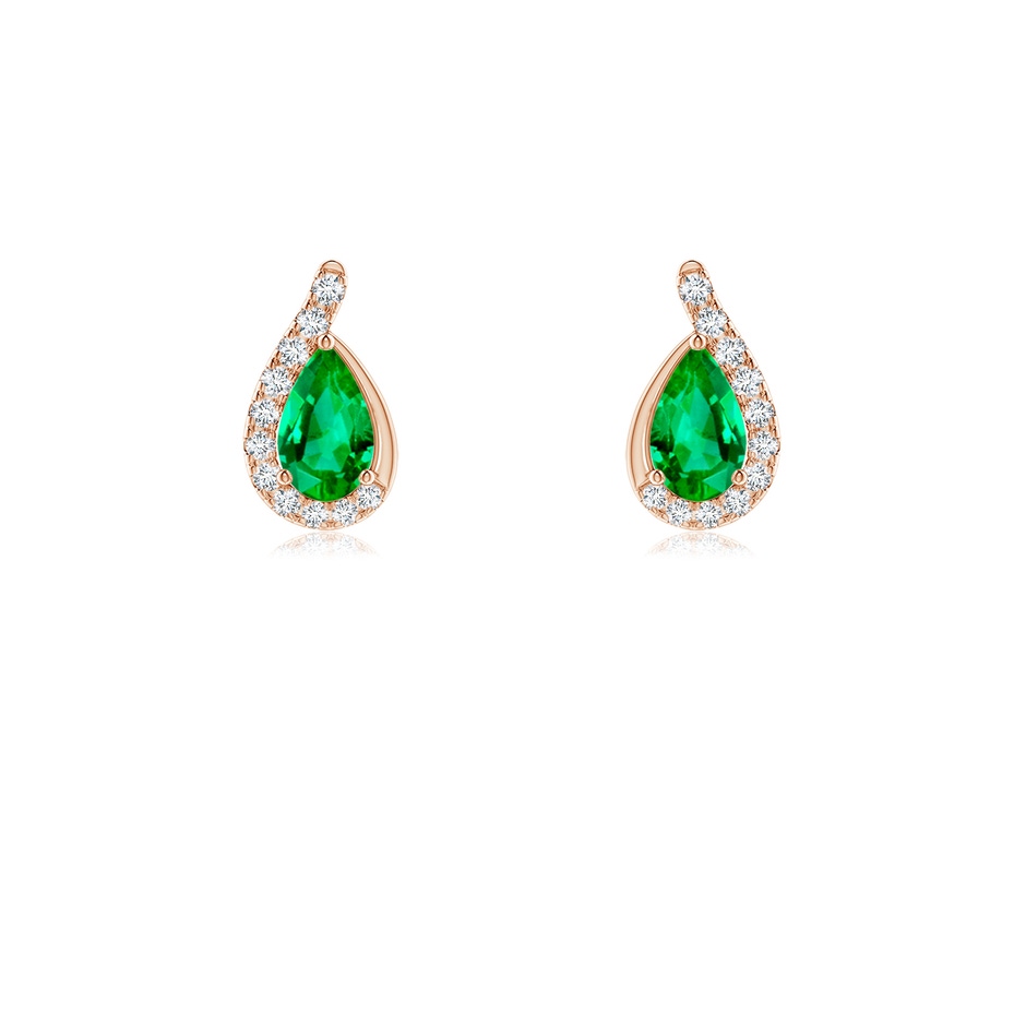 5x3mm AAA Pear Emerald Earrings with Diamond Swirl Frame in 9K Rose Gold 