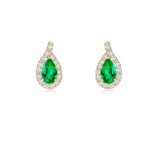 5x3mm AAA Pear Emerald Earrings with Diamond Swirl Frame in Yellow Gold