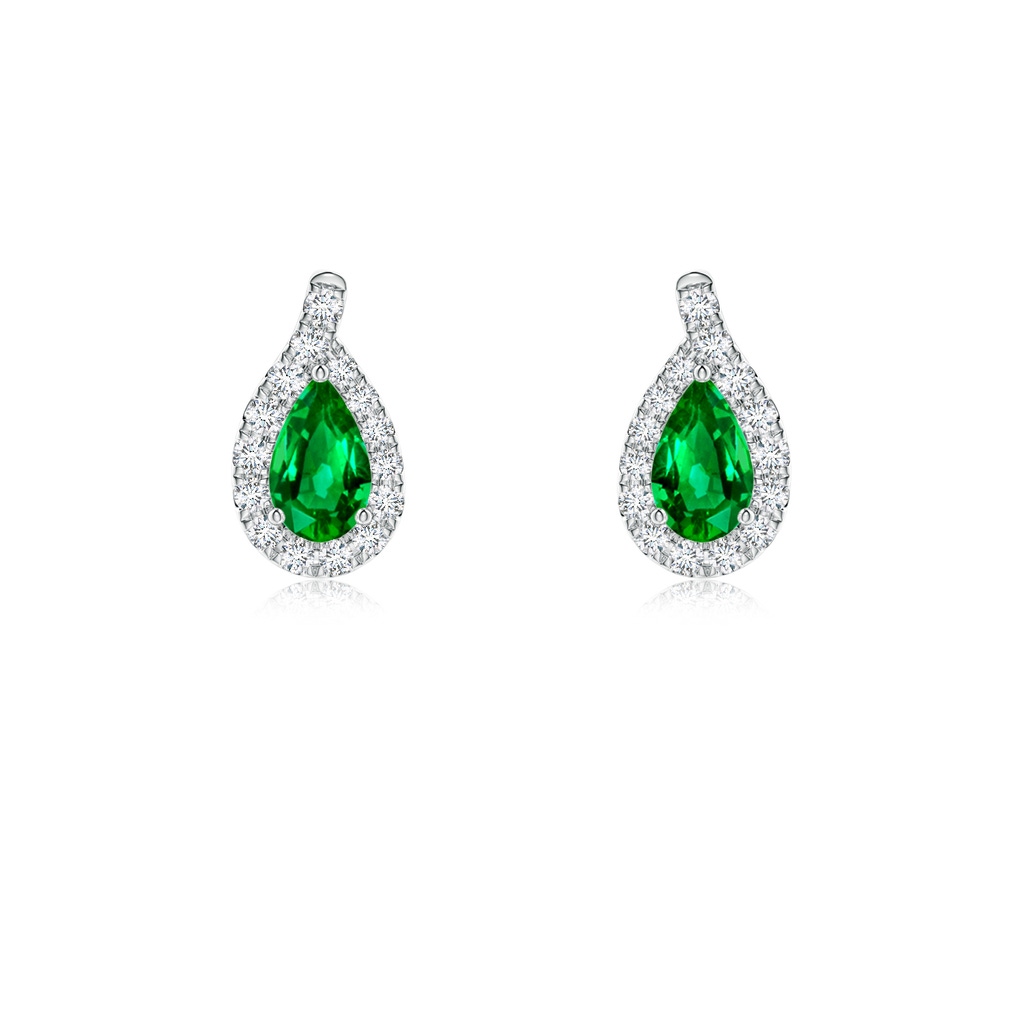 5x3mm AAAA Pear Emerald Earrings with Diamond Swirl Frame in 18K White Gold 