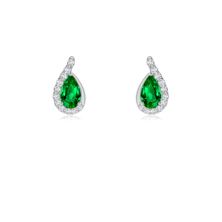 5x3mm AAAA Pear Emerald Earrings with Diamond Swirl Frame in P950 Platinum 