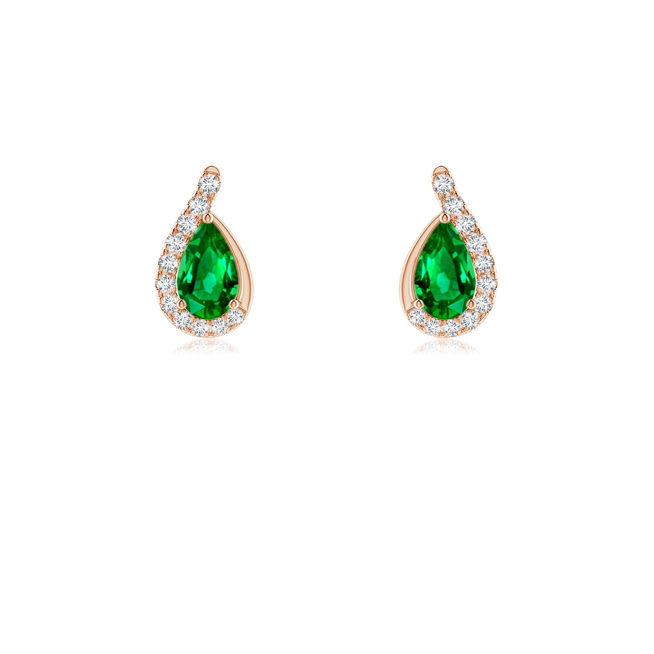 5x3mm AAAA Pear Emerald Earrings with Diamond Swirl Frame in Rose Gold 