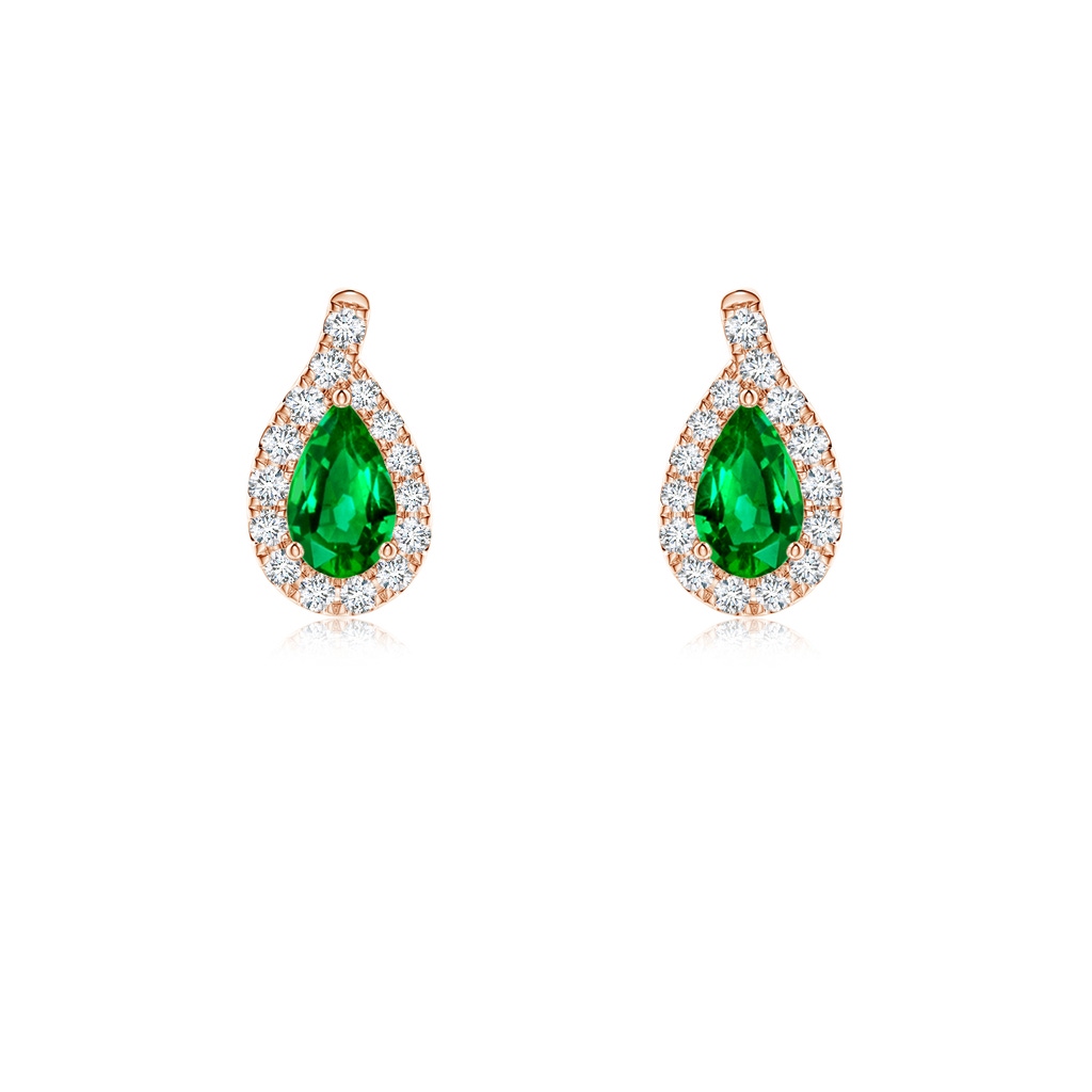 5x3mm AAAA Pear Emerald Earrings with Diamond Swirl Frame in Rose Gold