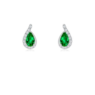 5x3mm AAAA Pear Emerald Earrings with Diamond Swirl Frame in White Gold