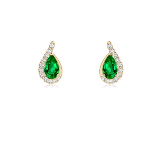 5x3mm AAAA Pear Emerald Earrings with Diamond Swirl Frame in Yellow Gold