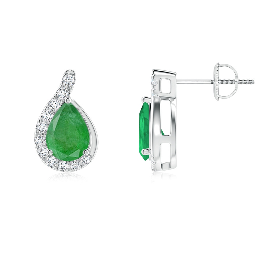 7x5mm A Pear Emerald Earrings with Diamond Swirl Frame in P950 Platinum side 199