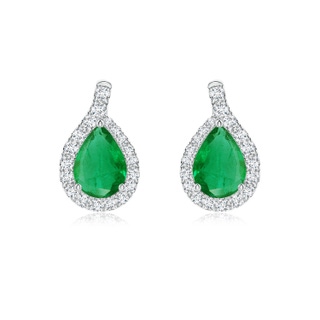 7x5mm AA Pear Emerald Earrings with Diamond Swirl Frame in P950 Platinum