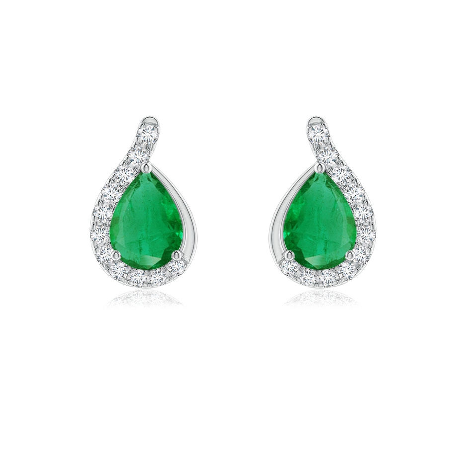 7x5mm AA Pear Emerald Earrings with Diamond Swirl Frame in P950 Platinum 