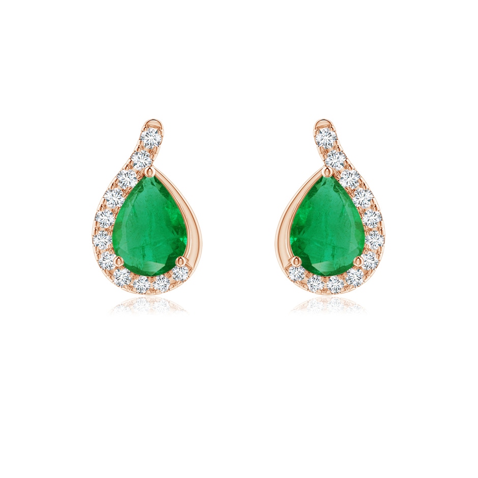 7x5mm AA Pear Emerald Earrings with Diamond Swirl Frame in Rose Gold 