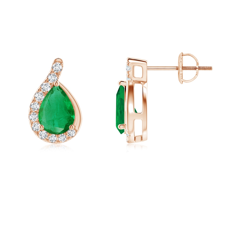 7x5mm AA Pear Emerald Earrings with Diamond Swirl Frame in Rose Gold side 199