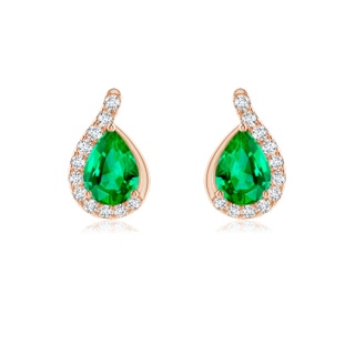 7x5mm AAA Pear Emerald Earrings with Diamond Swirl Frame in 10K Rose Gold