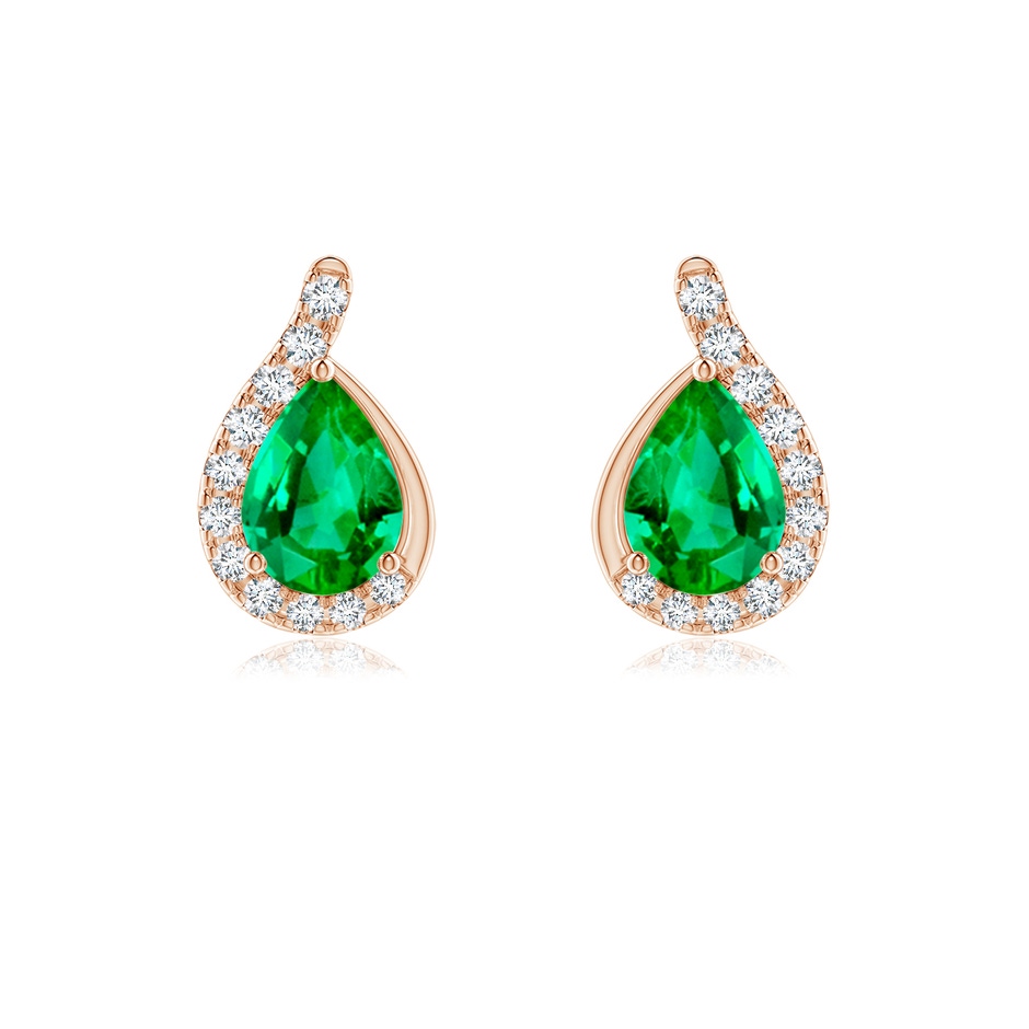 7x5mm AAA Pear Emerald Earrings with Diamond Swirl Frame in 18K Rose Gold 