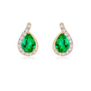 7x5mm AAA Pear Emerald Earrings with Diamond Swirl Frame in 9K Rose Gold