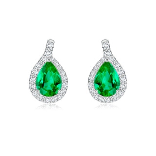 7x5mm AAA Pear Emerald Earrings with Diamond Swirl Frame in P950 Platinum
