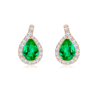 7x5mm AAA Pear Emerald Earrings with Diamond Swirl Frame in Rose Gold