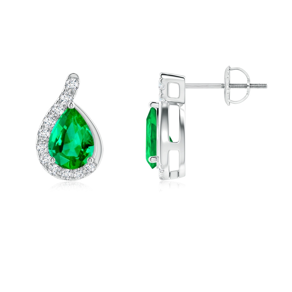 7x5mm AAA Pear Emerald Earrings with Diamond Swirl Frame in White Gold side 199