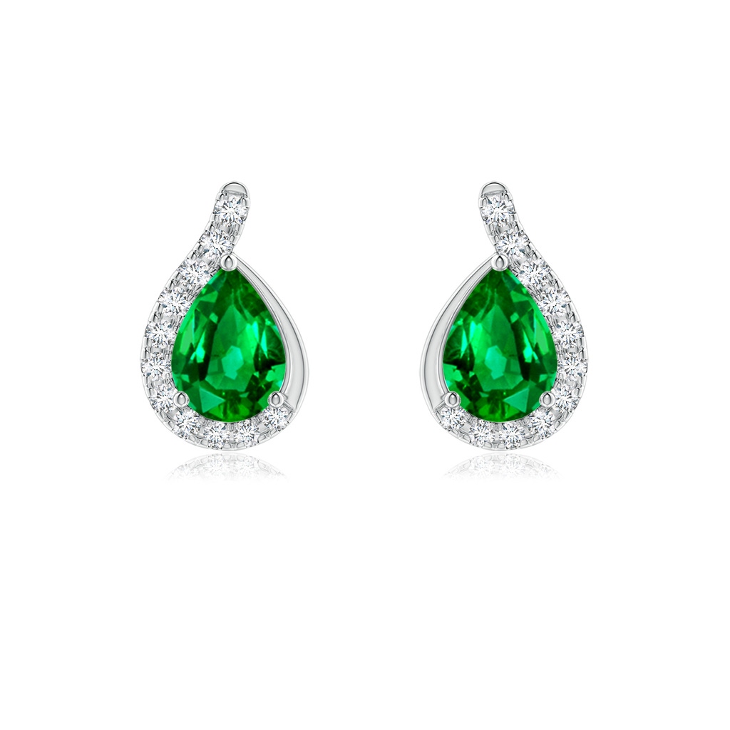 7x5mm AAAA Pear Emerald Earrings with Diamond Swirl Frame in P950 Platinum