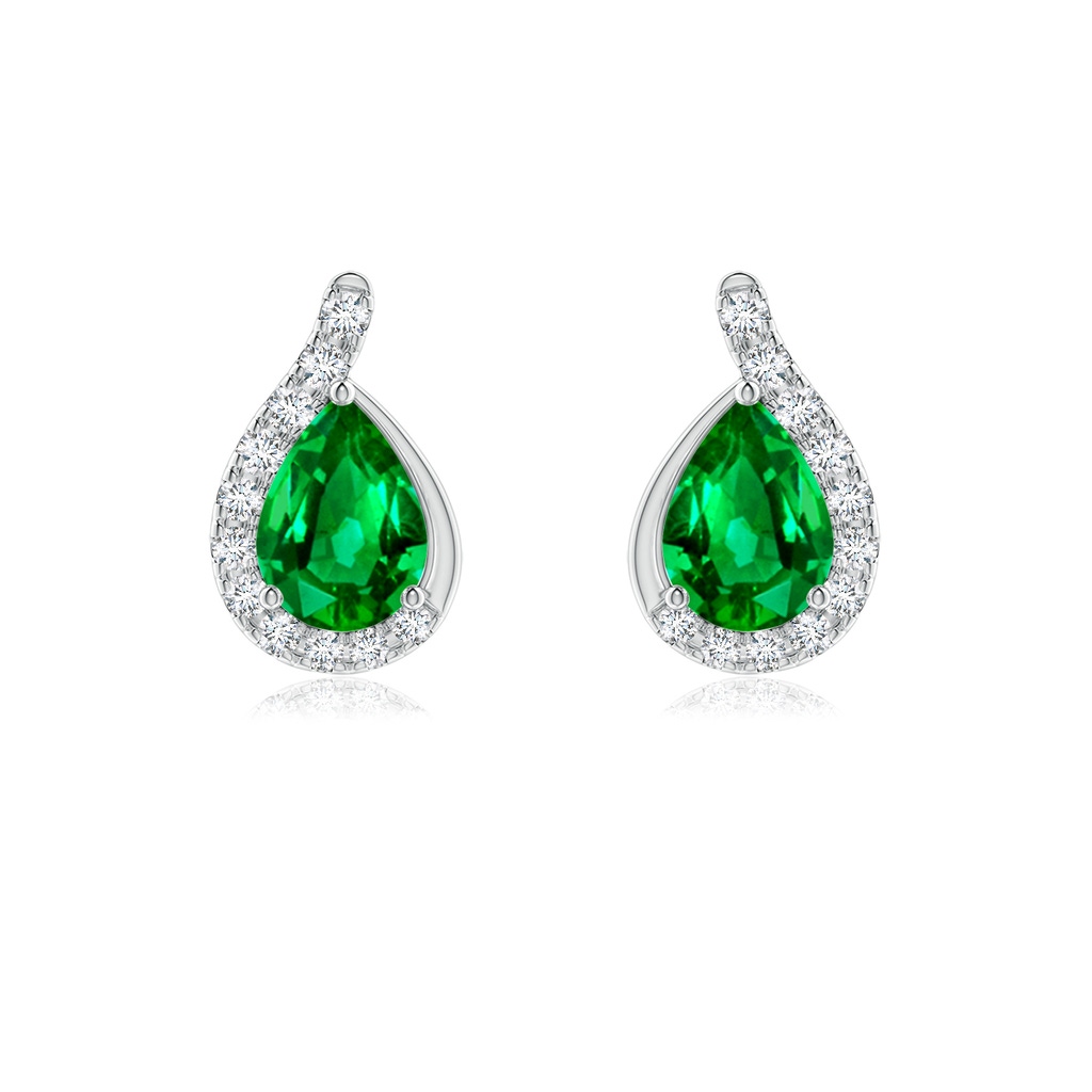 7x5mm AAAA Pear Emerald Earrings with Diamond Swirl Frame in P950 Platinum