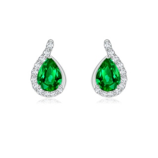 7x5mm AAAA Pear Emerald Earrings with Diamond Swirl Frame in P950 Platinum