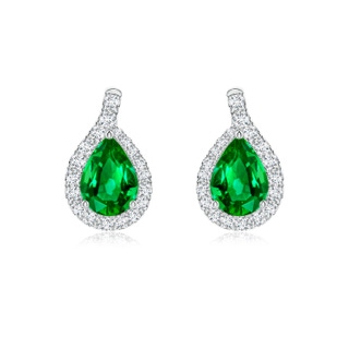 7x5mm AAAA Pear Emerald Earrings with Diamond Swirl Frame in P950 Platinum