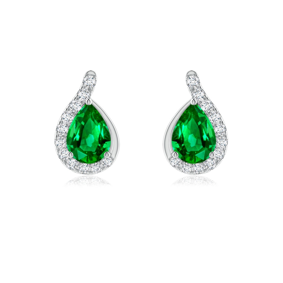 7x5mm AAAA Pear Emerald Earrings with Diamond Swirl Frame in P950 Platinum 