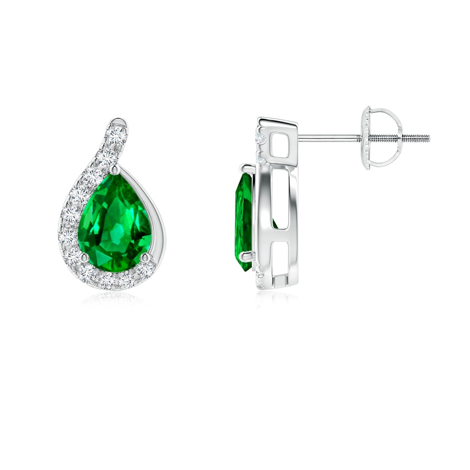 7x5mm AAAA Pear Emerald Earrings with Diamond Swirl Frame in P950 Platinum side 199