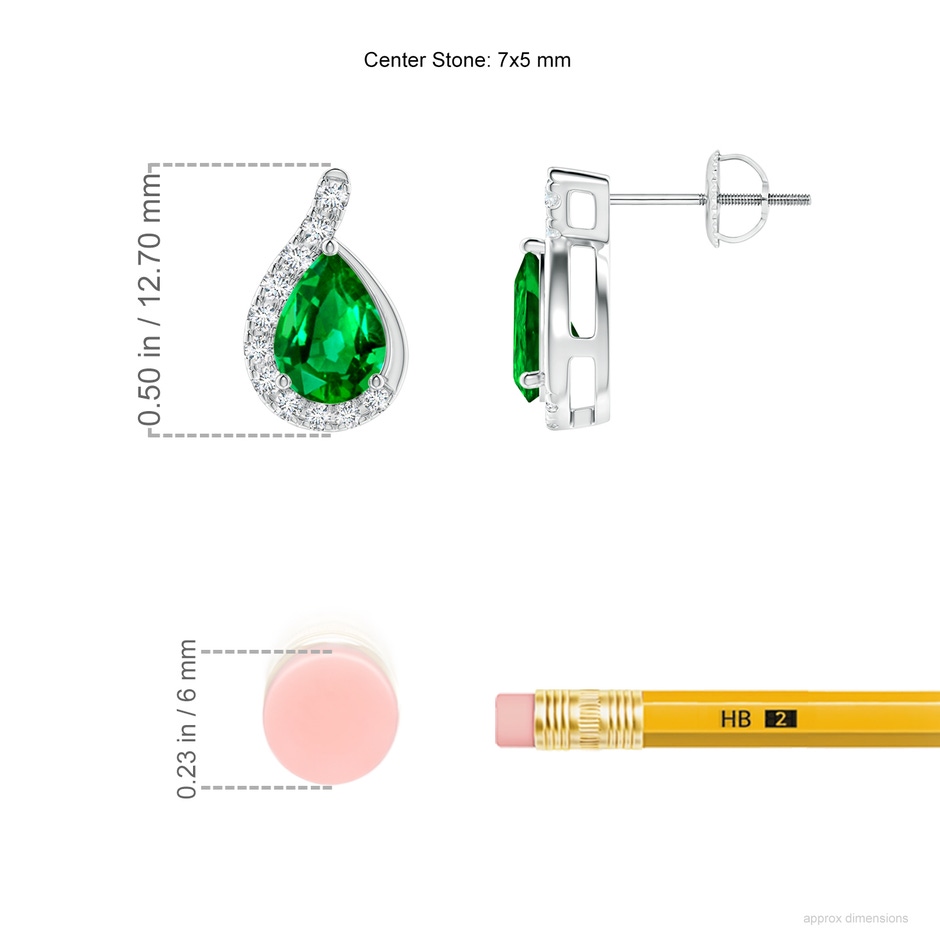 7x5mm AAAA Pear Emerald Earrings with Diamond Swirl Frame in P950 Platinum ruler