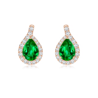 7x5mm AAAA Pear Emerald Earrings with Diamond Swirl Frame in Rose Gold