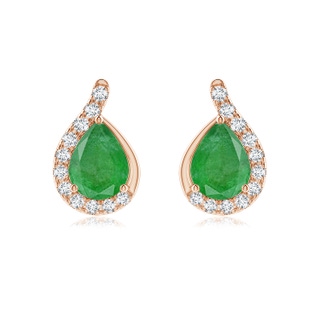 8x6mm A Pear Emerald Earrings with Diamond Swirl Frame in 18K Rose Gold