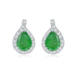 8x6mm A Pear Emerald Earrings with Diamond Swirl Frame in P950 Platinum