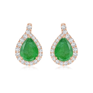 8x6mm A Pear Emerald Earrings with Diamond Swirl Frame in Rose Gold