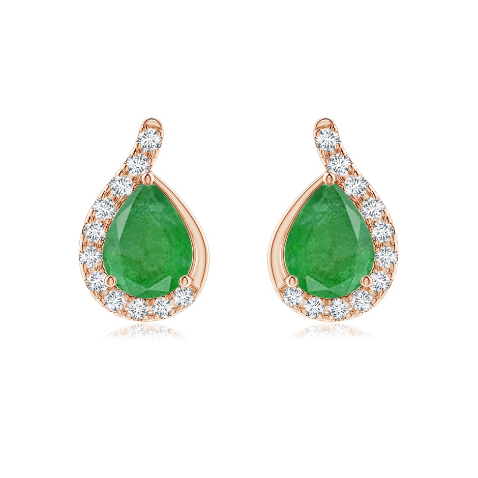 8x6mm A Pear Emerald Earrings with Diamond Swirl Frame in Rose Gold 