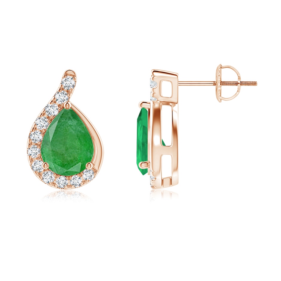 8x6mm A Pear Emerald Earrings with Diamond Swirl Frame in Rose Gold side 199
