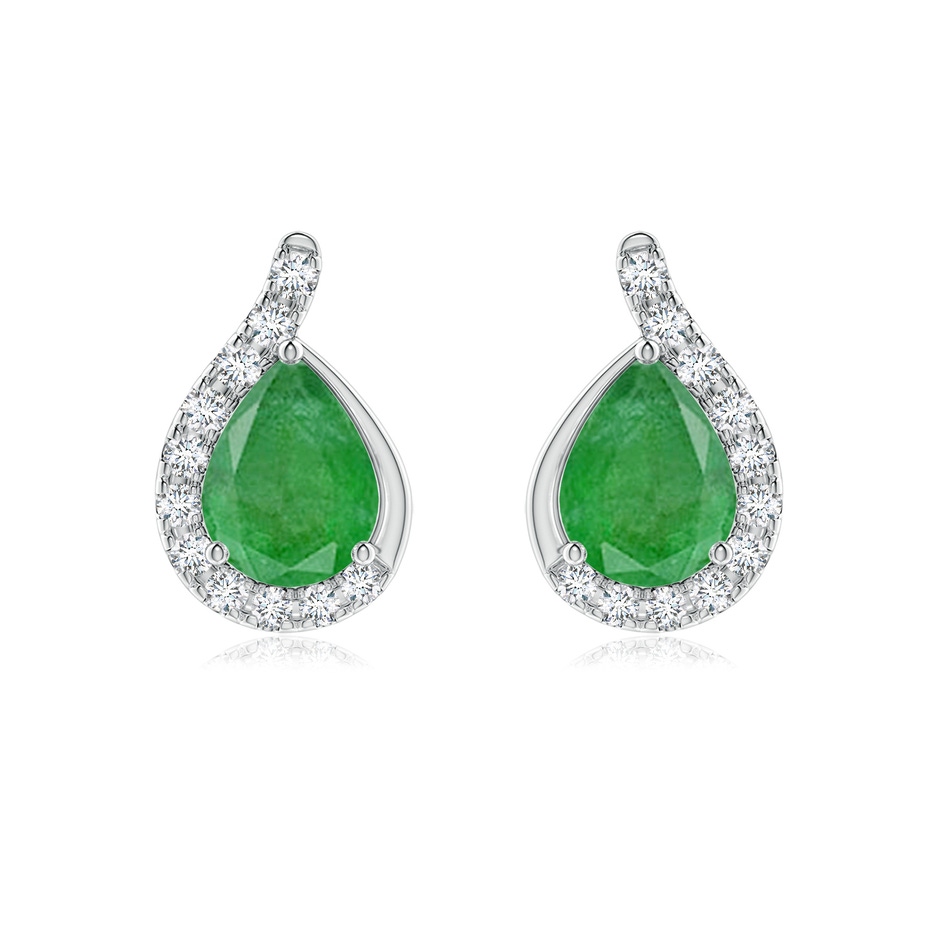 8x6mm A Pear Emerald Earrings with Diamond Swirl Frame in White Gold 