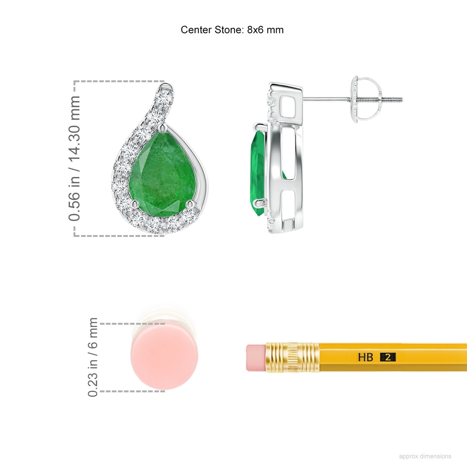 8x6mm A Pear Emerald Earrings with Diamond Swirl Frame in White Gold ruler