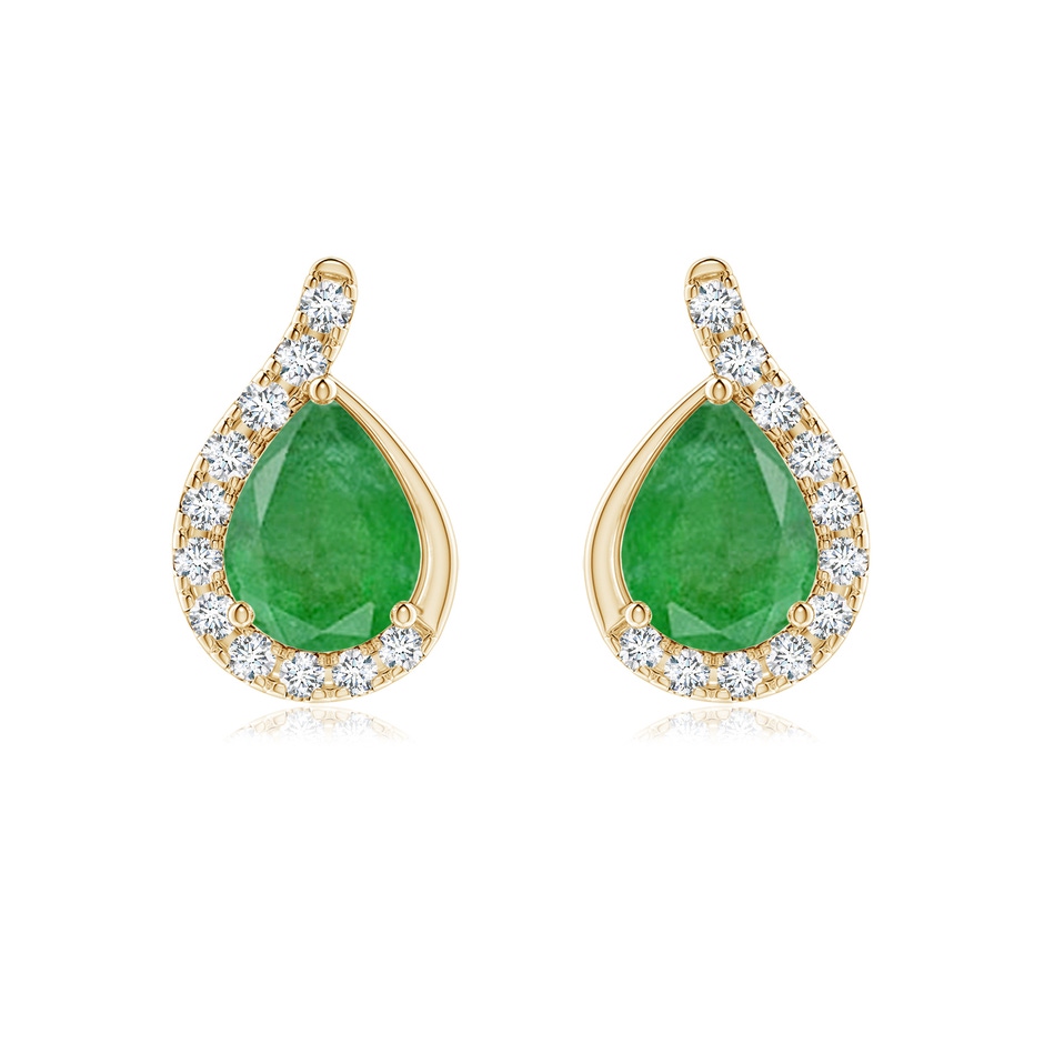 8x6mm A Pear Emerald Earrings with Diamond Swirl Frame in Yellow Gold 