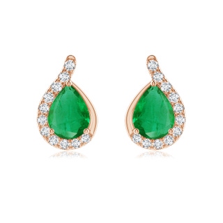 8x6mm AA Pear Emerald Earrings with Diamond Swirl Frame in 10K Rose Gold